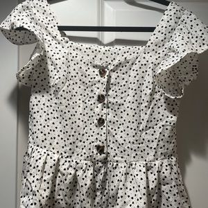 White blouse with black heart polka dots